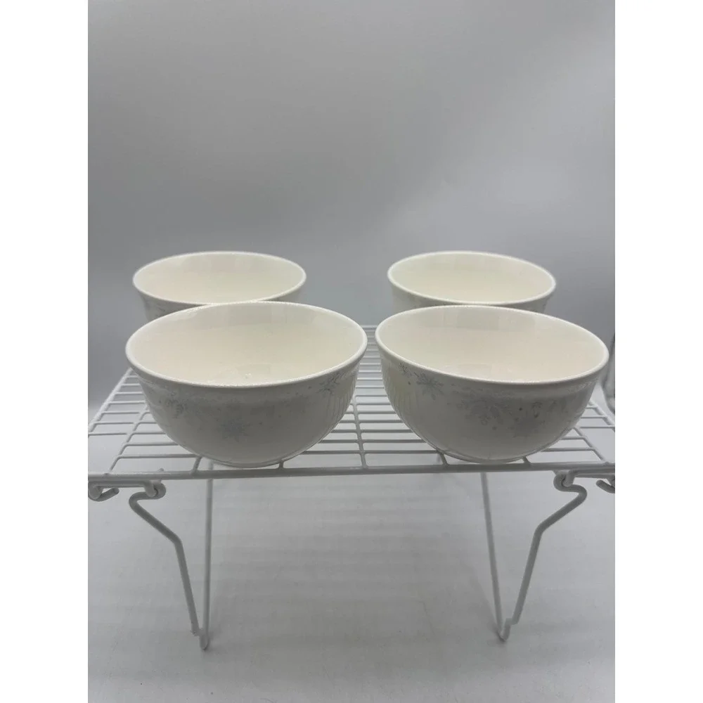 SET OF 4 Silver Snowflake Royal Norfolk Holiday Stoneware Soup Bowl 6